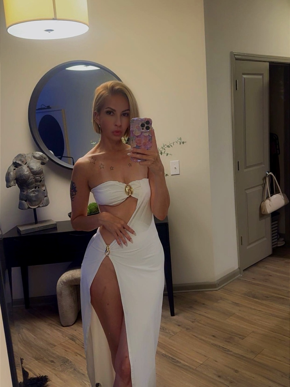 SHEIN White Strapless Cutout Maxi Dress with Gold Rings